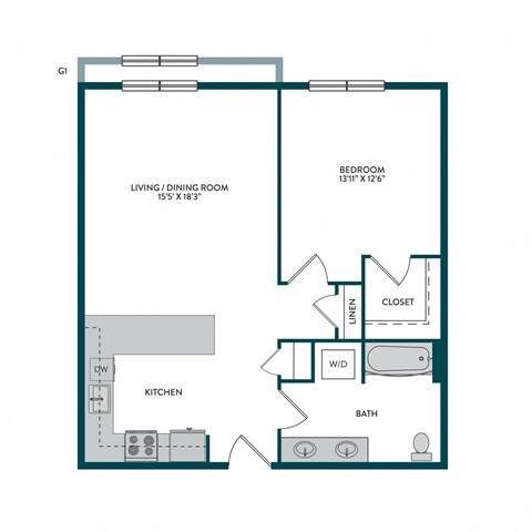 Aspire11 Apartments in Tacoma, Washington 1x1 Floor Plan